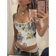 thumbnail image 3 of Niusricy Women Sexy Crop Camisoles Ladies Elegant Sleeveless Vests Floral Print Spaghetti Strap Backless Tank Tops Slim Fashion Summer Blouses Streetwear for Daily Vacation Beachwear, 3 of 6