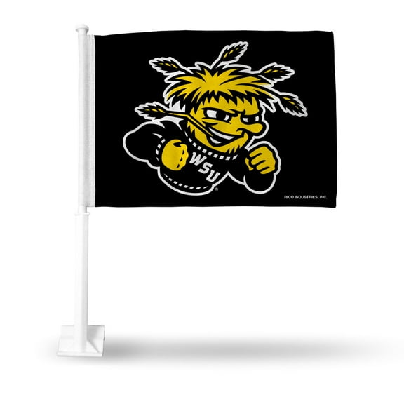 Rico Industries College Wichita State Shockers Standard Double Sided Car Flag -  16" x 19" - Strong Pole that Hooks Onto Car/Truck/Automobile
