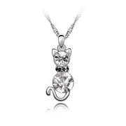 KATGI Fashion White Gold Plated Crystal Cat Pendant Necklace
