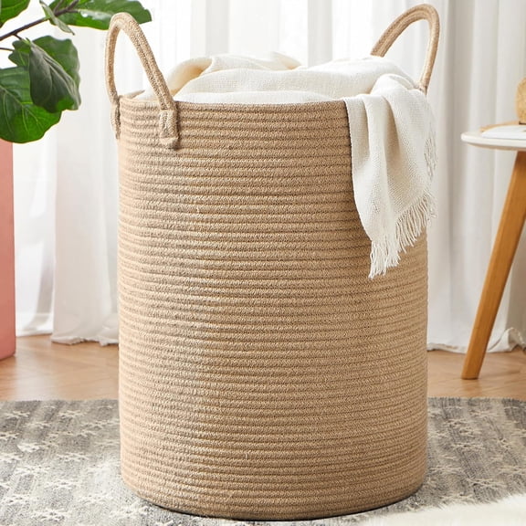 80L Extra Large Jute Woven Hamper Laundry Basket Wicker Rope Clothes Hamper for Baby Nursery Kids Tall Rattan Blanket Basket in Living Room Bedroom