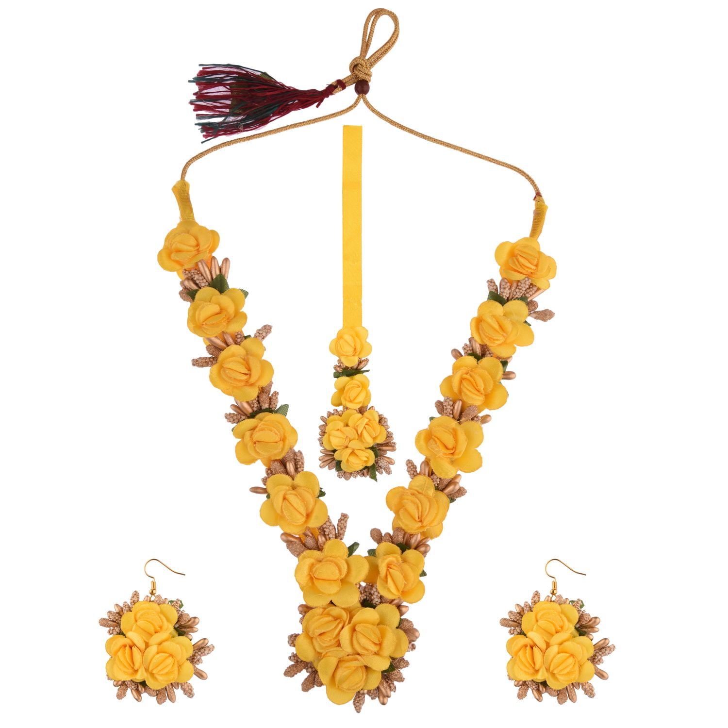 Efulgenz Indian Flower Haldi Jewelry Set Long Necklace with Earrings