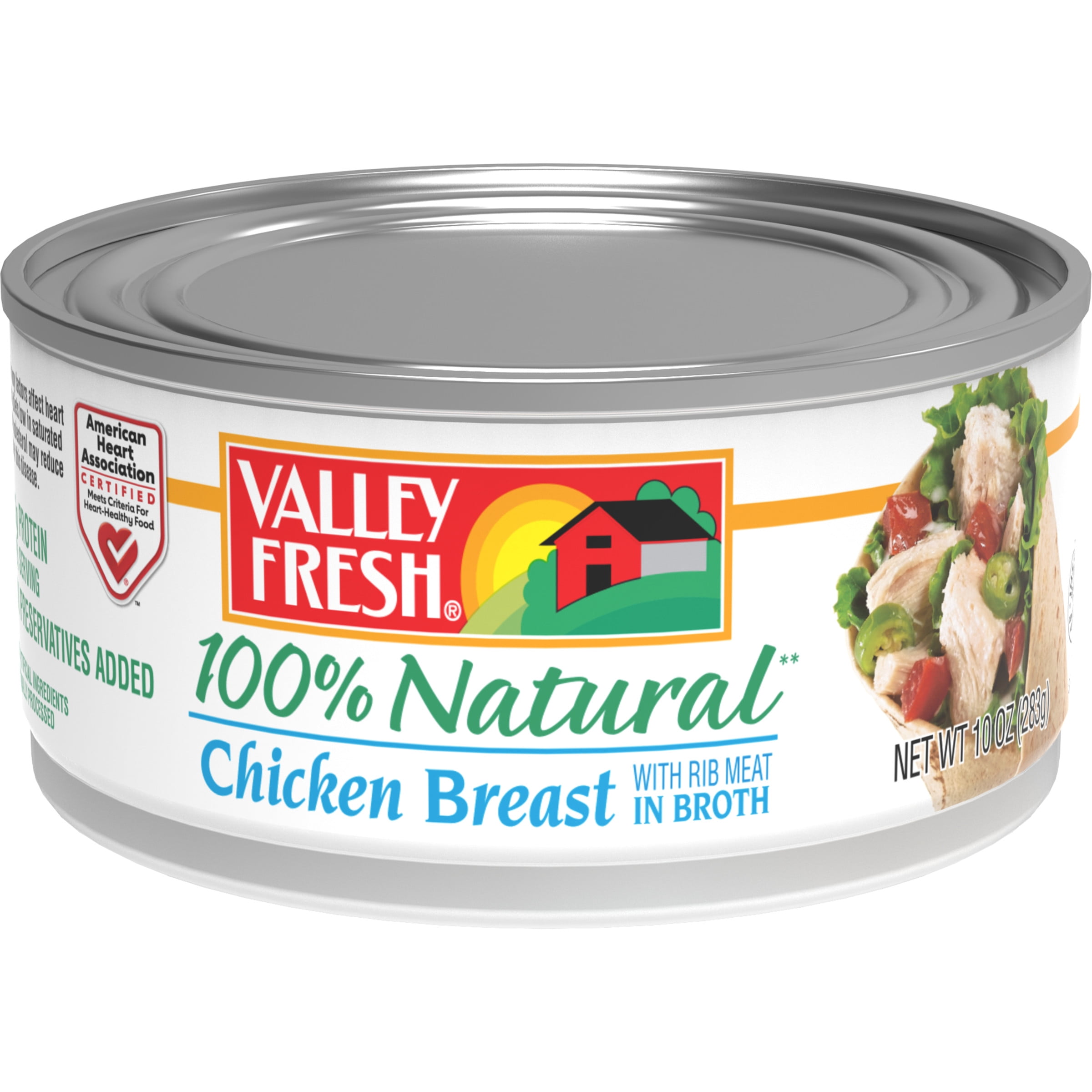 (4 pack) VALLEY FRESH 100% Natural* Chicken Breast with Rib Meat in Water, Shelf Stable, 10 oz Steel Can