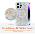 thumbnail image 2 of Case for iPhone 15 Pro, Colorful Retro Oil Painting Flower Laser Glossy Pattern Cute Curly Waves Border Exquisite Floral Phone Cover Stylish Durable TPU Protective Case for Girls Women-Blue#2, 2 of 11