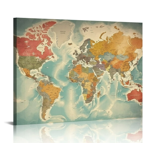 COMIO World Map Wall Art Canvas Wall Art Pictures Artwork Bedroom Bathroom Wall Decor Antique Decor Large Painting Office Wall Art Decor Canvas Prints for Living Room Grey Map of the World