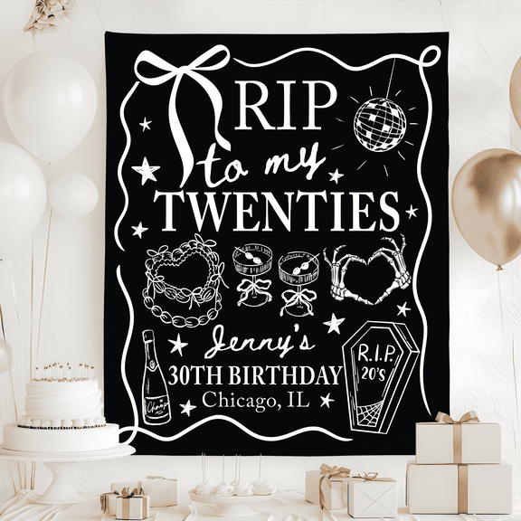 RIP To My Twenties Birthday Tapestry, Custom 30th Birthday Banner, Death To My Twenties Backdrop, Dirty Thirty Sign