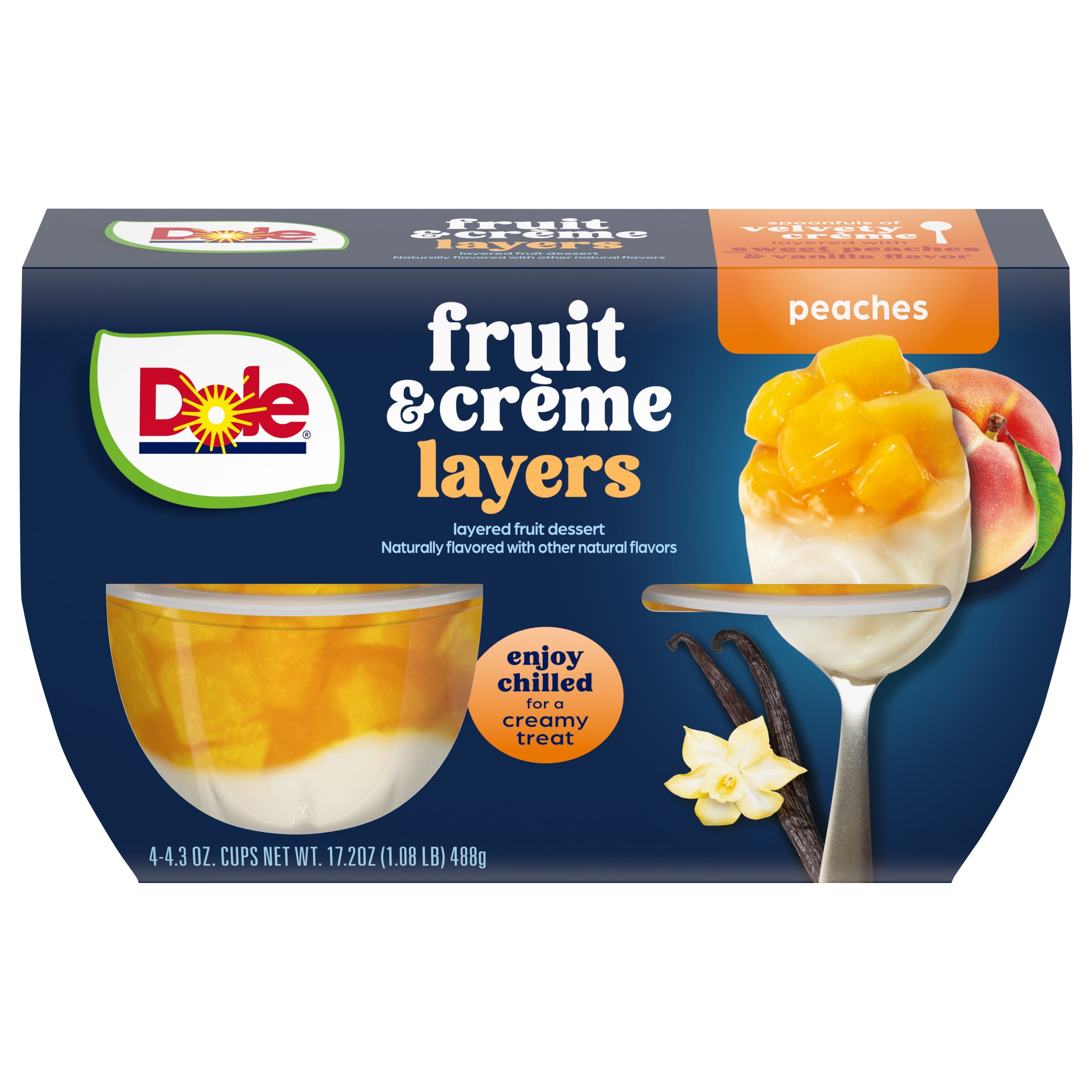 (4 pack) Dole Fruit Bowls Peaches & Creme Layers Snacks, 4.3oz 4 Total Cups
