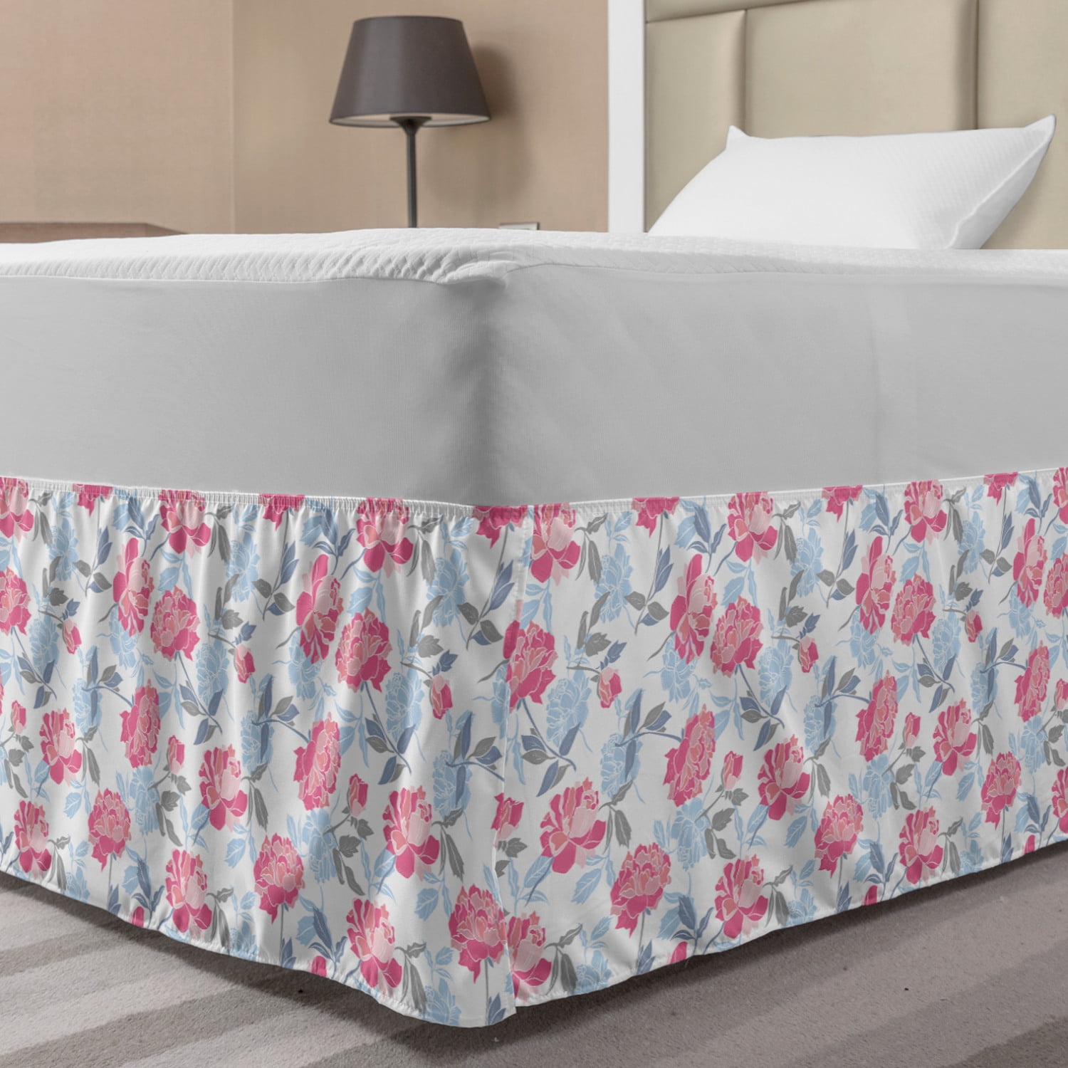 Floral Bed Skirt, Continuous Romantic Style Flowers Bouquet Arranged on
