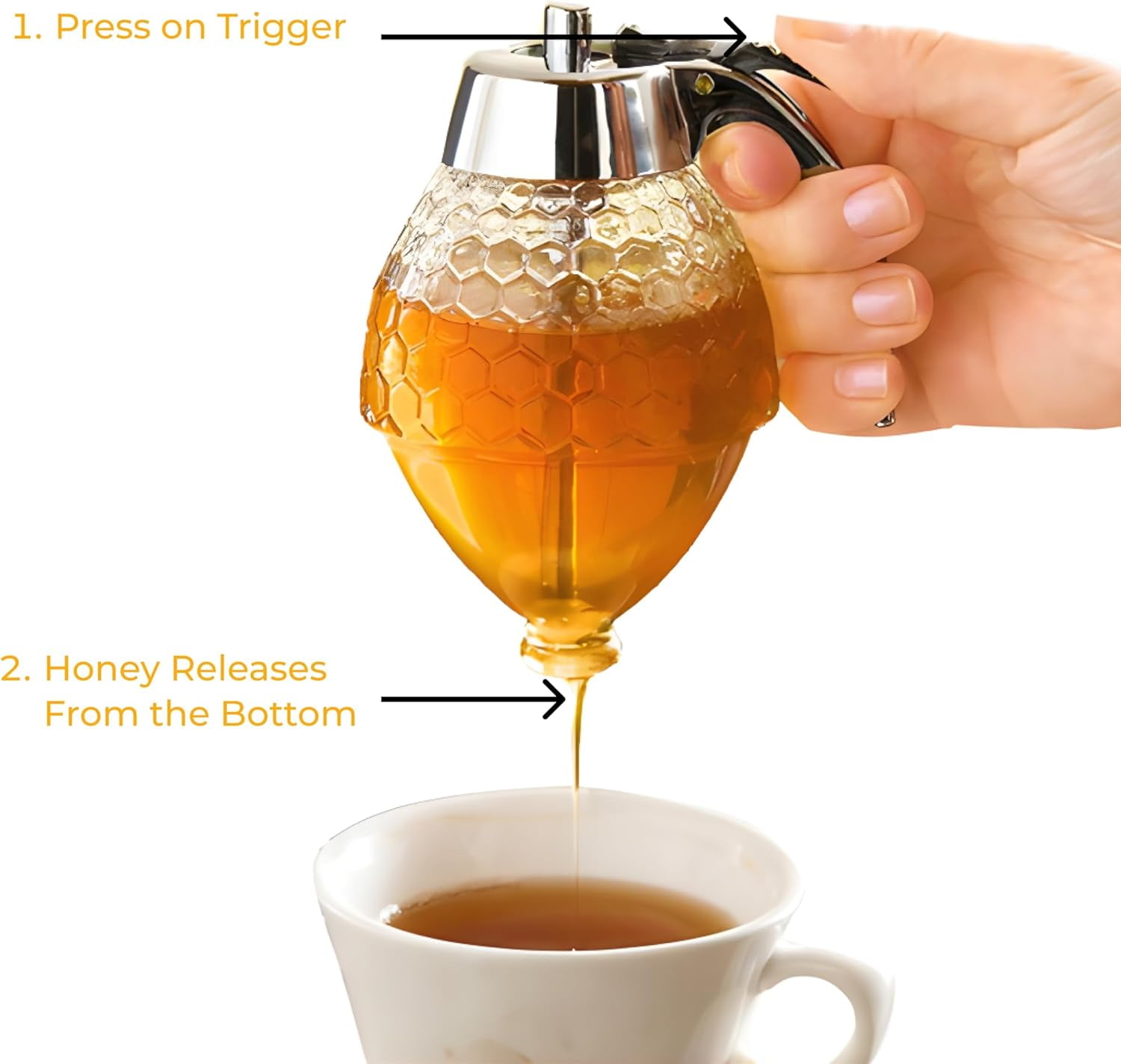 8oz No Drip Glass Honey Dispenser with Plastic Top - Honeycomb-Style Syrup Server and Bee-Themed Storage Jar with Stand - 6"