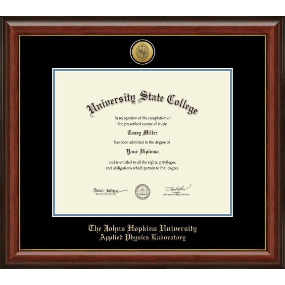 Johns Hopkins University Applied Physics Laboratory Diploma Frame, Document Size 17" x 14"