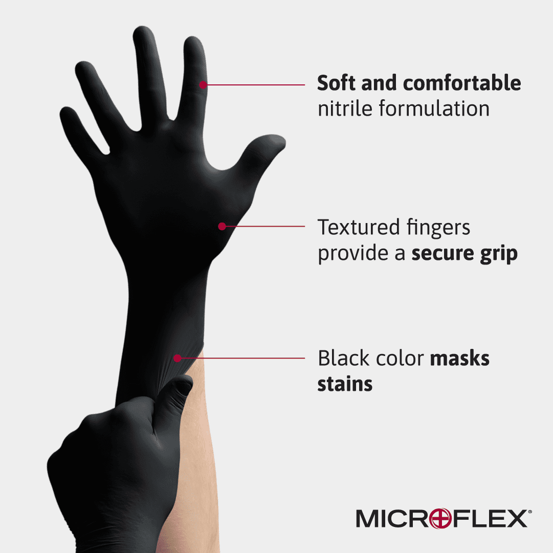 Ansell Microflex Black Dragon BD-100N Disposable Nitrile Gloves, 5.5mil, Black X-Large, Box of 100