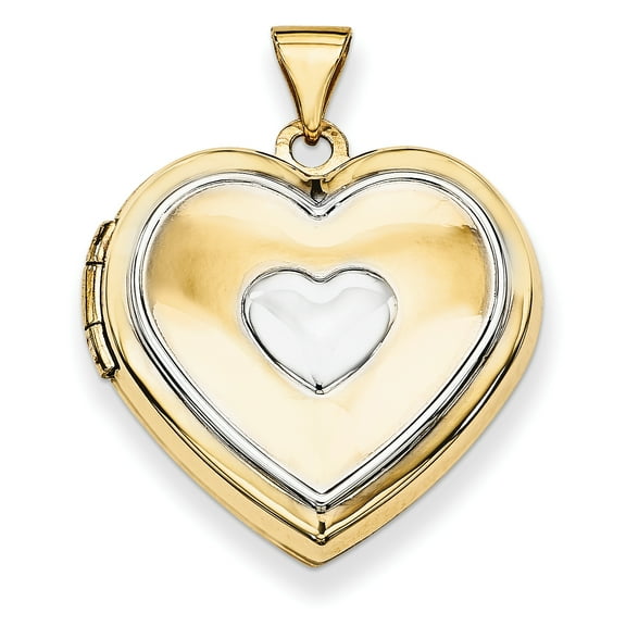 14k with Rhodium 21mm Heart Locket (Key Charm Inside Locket)