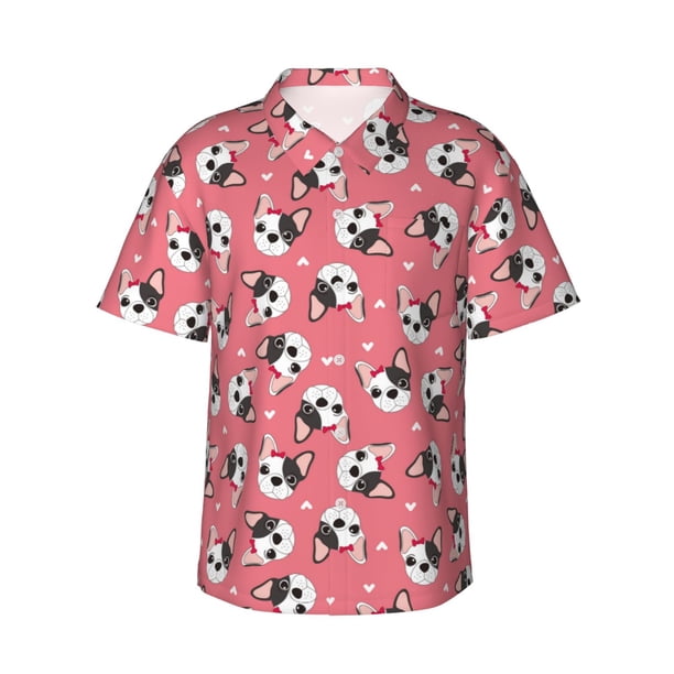 Balery French Bulldog Face Camisas hawaianas de manga corta para hombre, camisas playeras de corte holgado, camisas de vacaciones con botones,Small