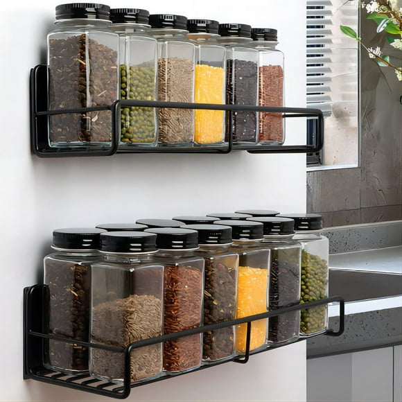 Cipaher Paquete de 2 Portaespecias Magnéticos para Frigorífico Organizador de Metal para Condimentos en Negro