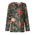 thumbnail image 4 of OIOLOYJM Workout Tops for Women Casual Vintage Floral Print Long Sleeve Crew Neck Shirts Cotton Fitted Stretch T Shirts Summer Basic Outfits Gray 3XL, 4 of 4