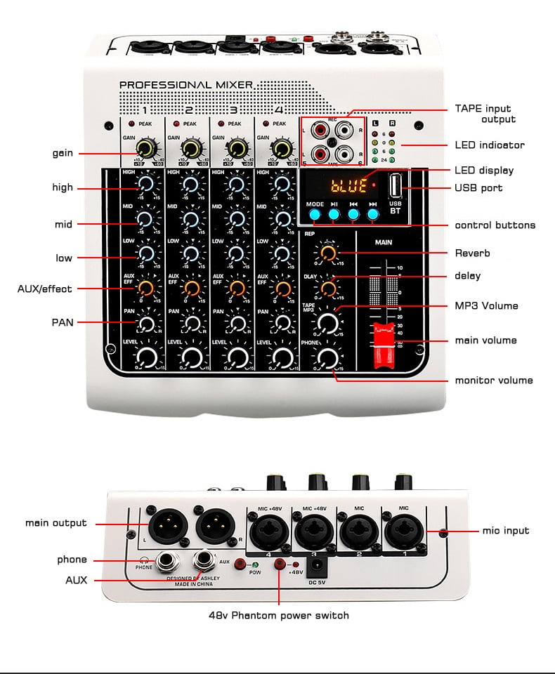 USB Live Stage Mixer for Pc 6 Channel Sound Table Mixing Card Digital Consoles Controller