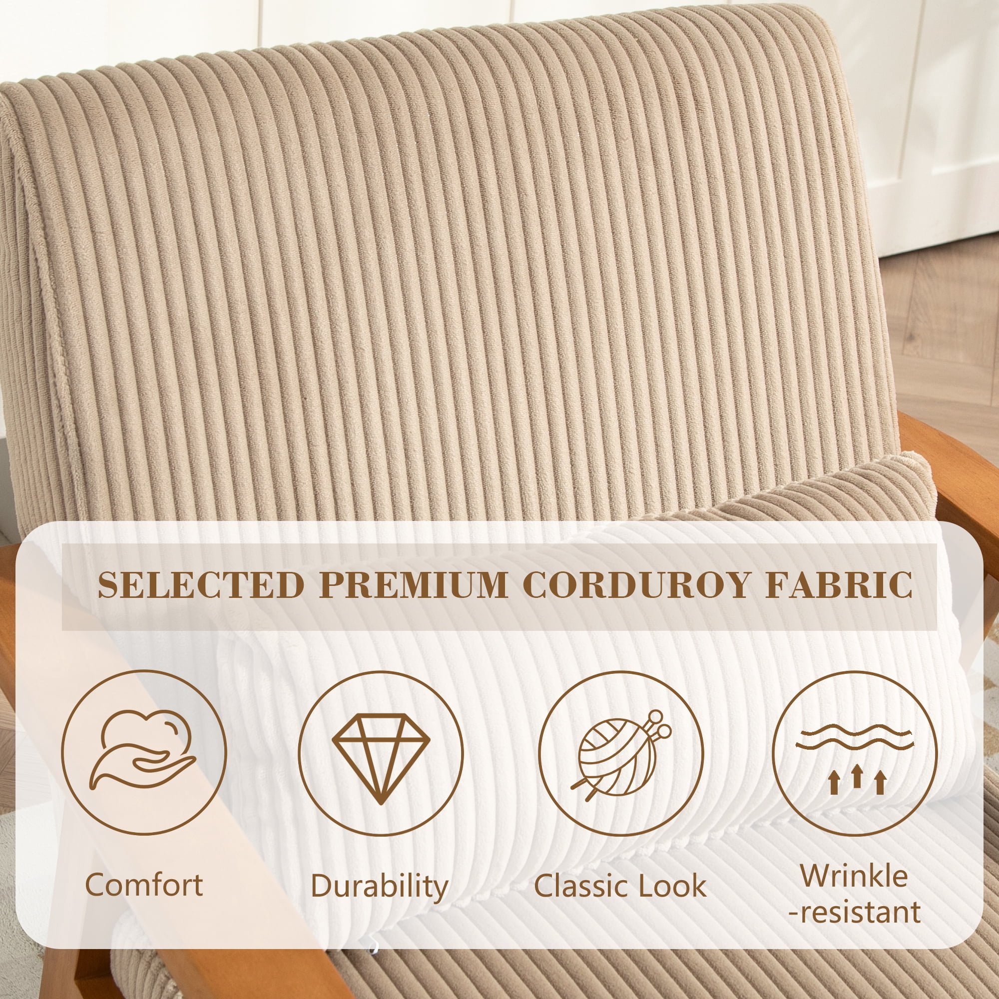 Miniyam Set of 2 Corduroy Mid-Century Modern Accent Chair,Leisure Chair with Solid Wood Armrest and Feet,Living Room Reading Chair,Camel