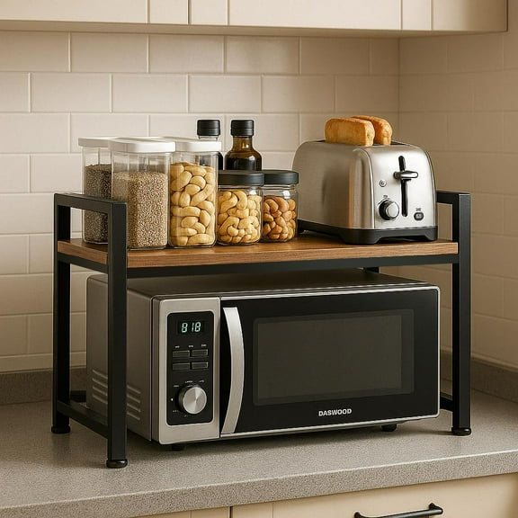 2-Tier Heavy Duty Microwave Stand, Carbon Steel Kitchen Shelf Countertop Organizer, Holds Up to 200 lbs, Space Saving Microwave Oven Rack for Kitchen Storage, Fits Most Microwaves (20.5" Width)