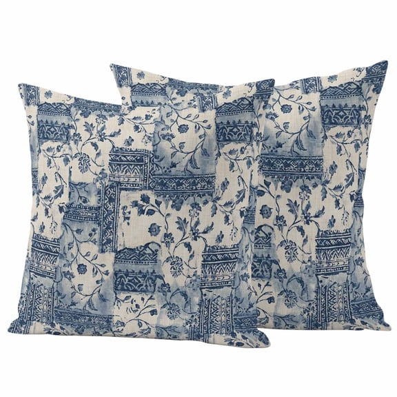 Watercolor Floral Outdoor Waterproof Pillow Covers, Vintage Country Tribal Tie-dye Flowers Blue Decorative Square Throw Pillowcase Sofa Cushion Sham for Patio/Couch/Chair, 26"x26" 2 Pack