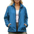 thumbnail image 2 of Waterproof Rain Jacket Women Hooded Zip Up Windbreaker Outdoor Coat Hiking Travel Lightweight Jacket, L, 2 of 7