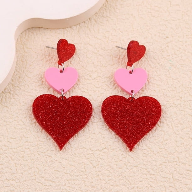 Pendientes colgantes de corazón: pendientes llamativos con purpurina para mujer, regalos románticos para las fiestas.