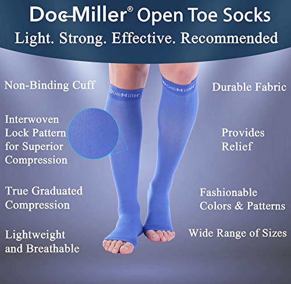 Doc Miller Open Toe Compression Socks, 20-30 mmHg, Toeless, Support ...