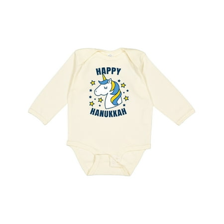 

Inktastic Happy Hanukkah Unicorn in Gold and Yellow with Stars Gift Baby Boy or Baby Girl Long Sleeve Bodysuit