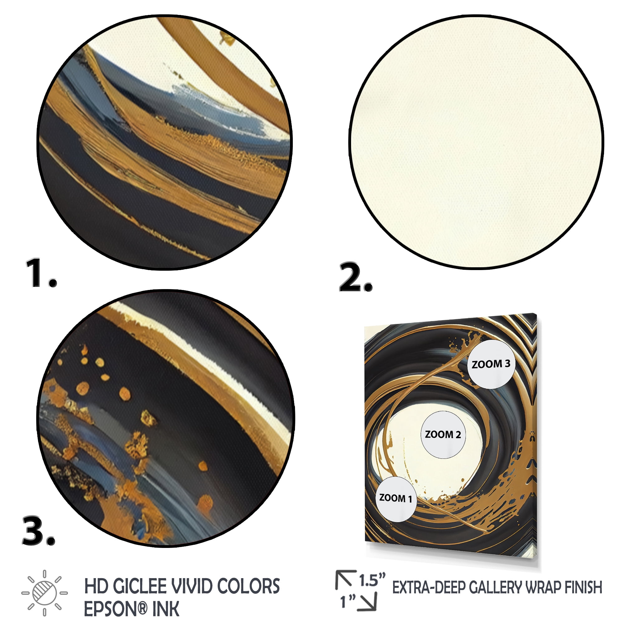 Designart Black And Gold Circle II Canvas Wall Art