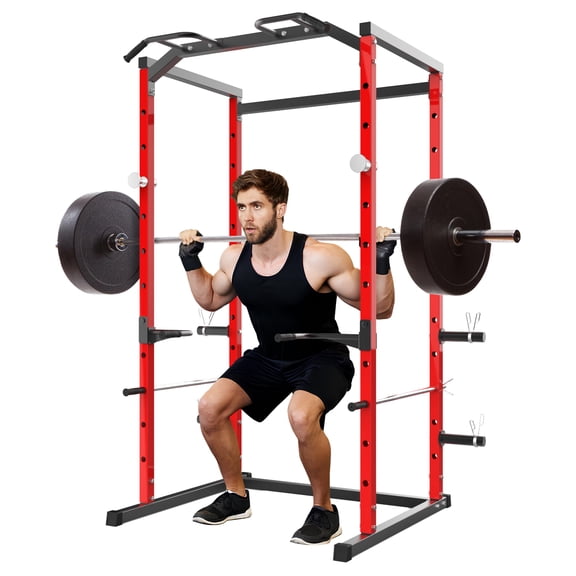 Accreate Heavy Duty Squat Rack Power Cage, Strength Training Power Cages for Home Gym, 1100 LB Capacity Power Rack with Pull-Up Bar, Dip Bars, Adjustable Safety Spotters, J-Hooks, Plate Storage