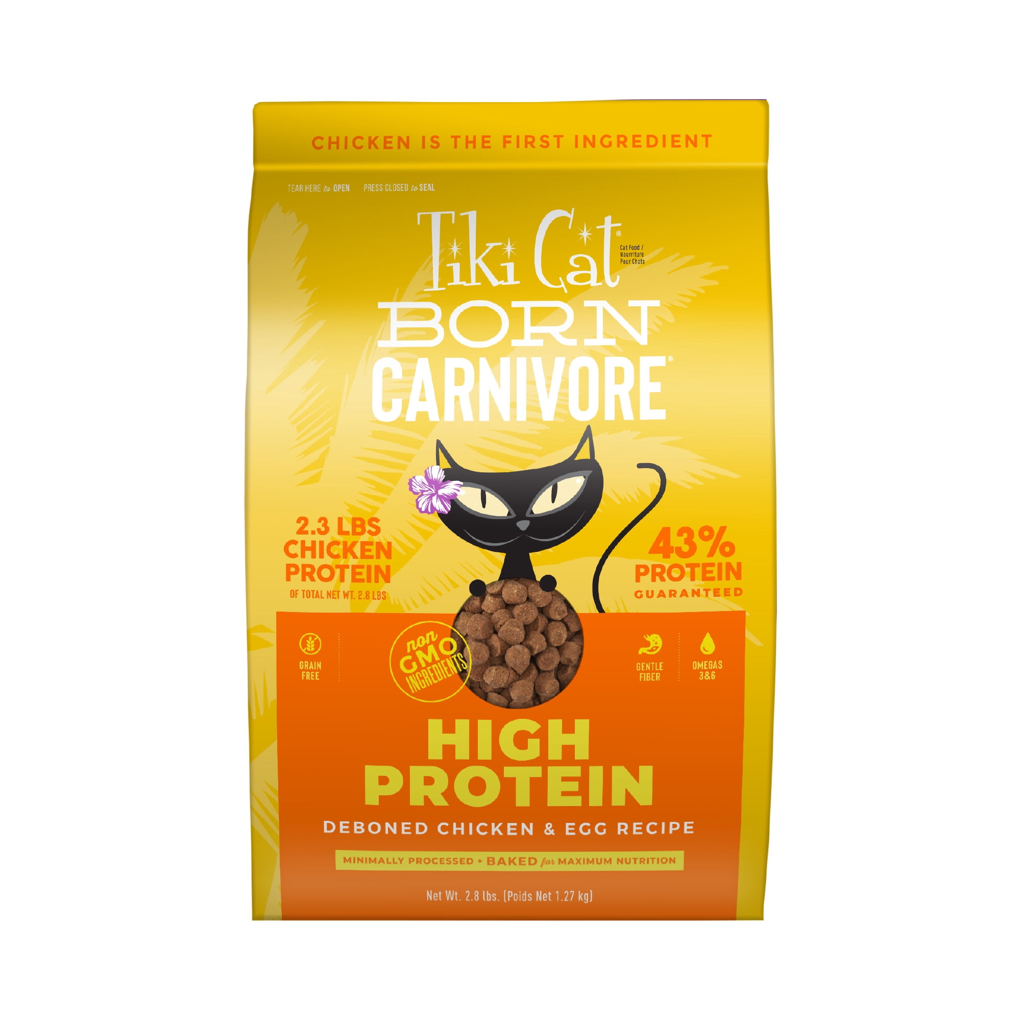 (2 pack) Tiki Cat Born Carnivore High Protein Dry Cat Food, Deboned Chicken & Egg, 2.8 lbs. Bag