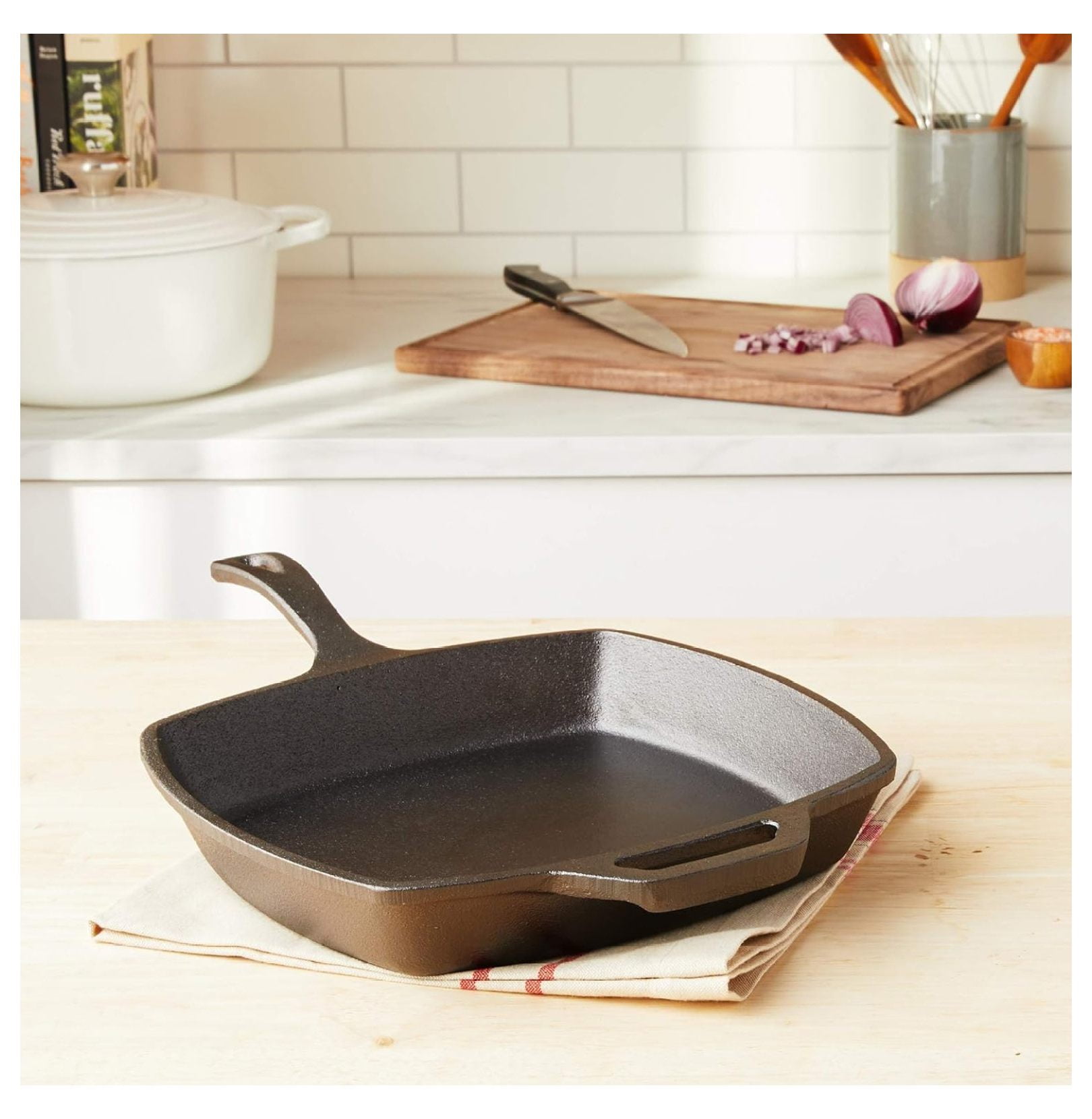 JB0217 10.5" Pre Seasoned Cast Iron Square Skillet for Grill, Gas, Oven, Electric, Induction and Glass, Black