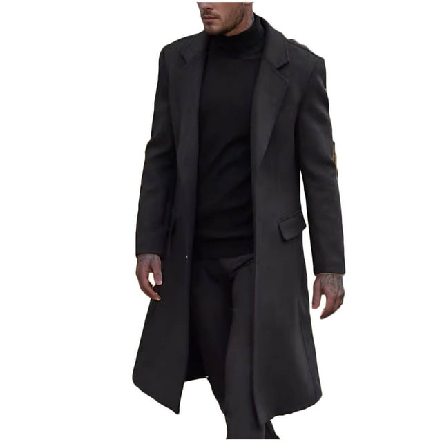Pisexur Trench Coat for Men Men Casual Button Solid Long Sleeve Pockets Turn Down Collar Outwear Coat Wool Coat Men Men Winter Jacket