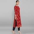 thumbnail image 5 of Janasya Indian Round Neck 3/4 Sleeve Ethnic Motifs Maroon Rayon Kurta For Women, 5 of 7