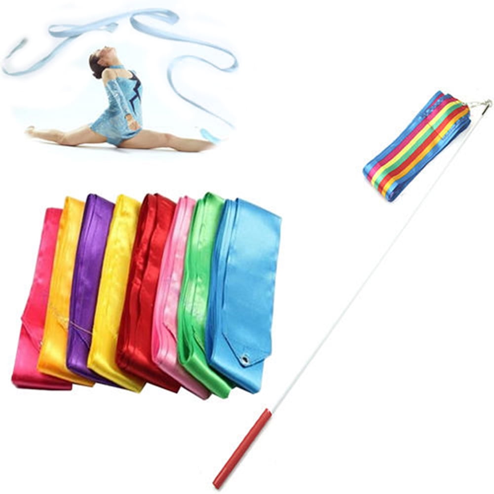 Toyvian 4pcs Dance Ribbon Stick Gym Dancing Ribbons Streamers Twirling Ribbon with Wooden Wandï¼ˆRandom Color
