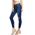 thumbnail image 2 of Angry Rabbit Women's Juniors Mid Rise Crop Skinnys Frayed Hem Jeans (29, Dark Denim), 2 of 5