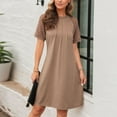 thumbnail image 6 of SMihono Fashion Trendy Summer Dresses for Women Lace Patchwork Short Sleeve Round Neck Tshirt Dress Pleated Front Vacation Dresses Khaki XL, 6 of 9