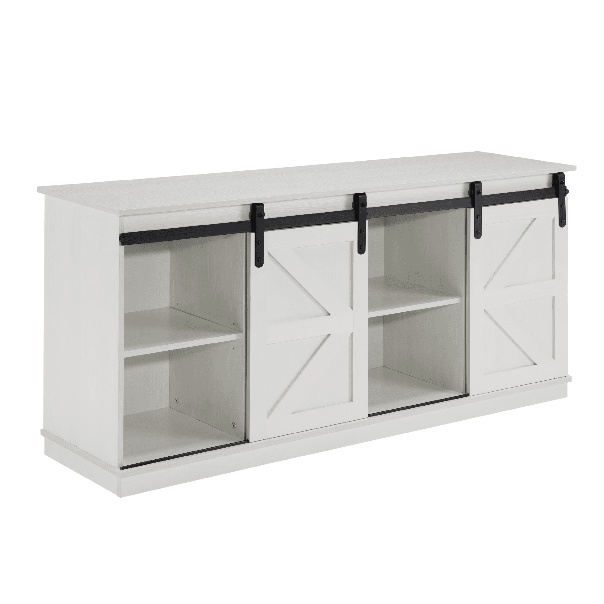 MAYEERTY 58" Farmhouse TV Stand with Sliding Barn Doors, Storage Cabinets for TVs Up to 65", White
