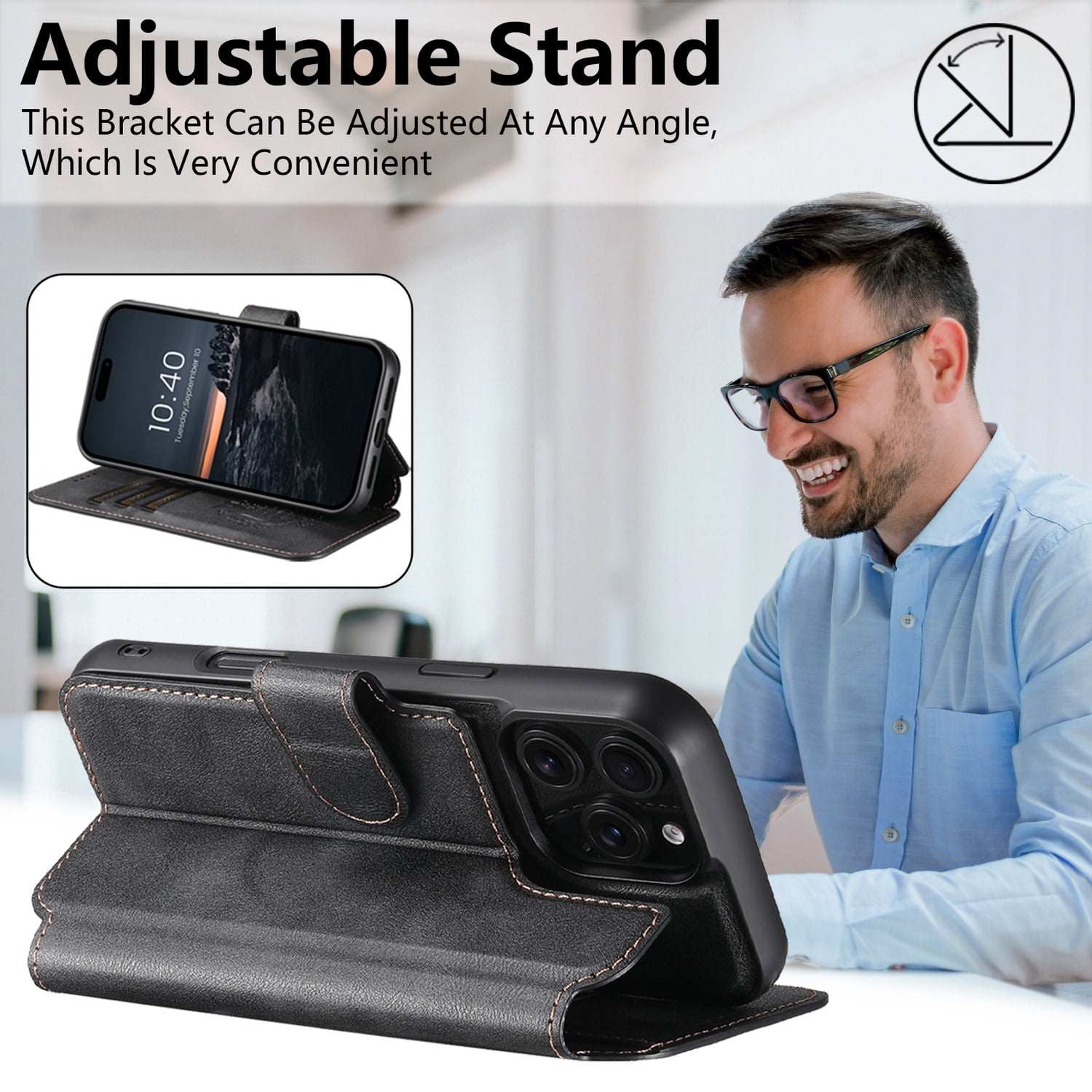 for iPhone 14 Pro Max Detachable Wallet Case, PU Leather Magnetic Cover Support Wireless Charging & Magnetic Car Mount, Card Slots Holder, Flip Stand, Folio Full Body Protective Phone Shell, Black