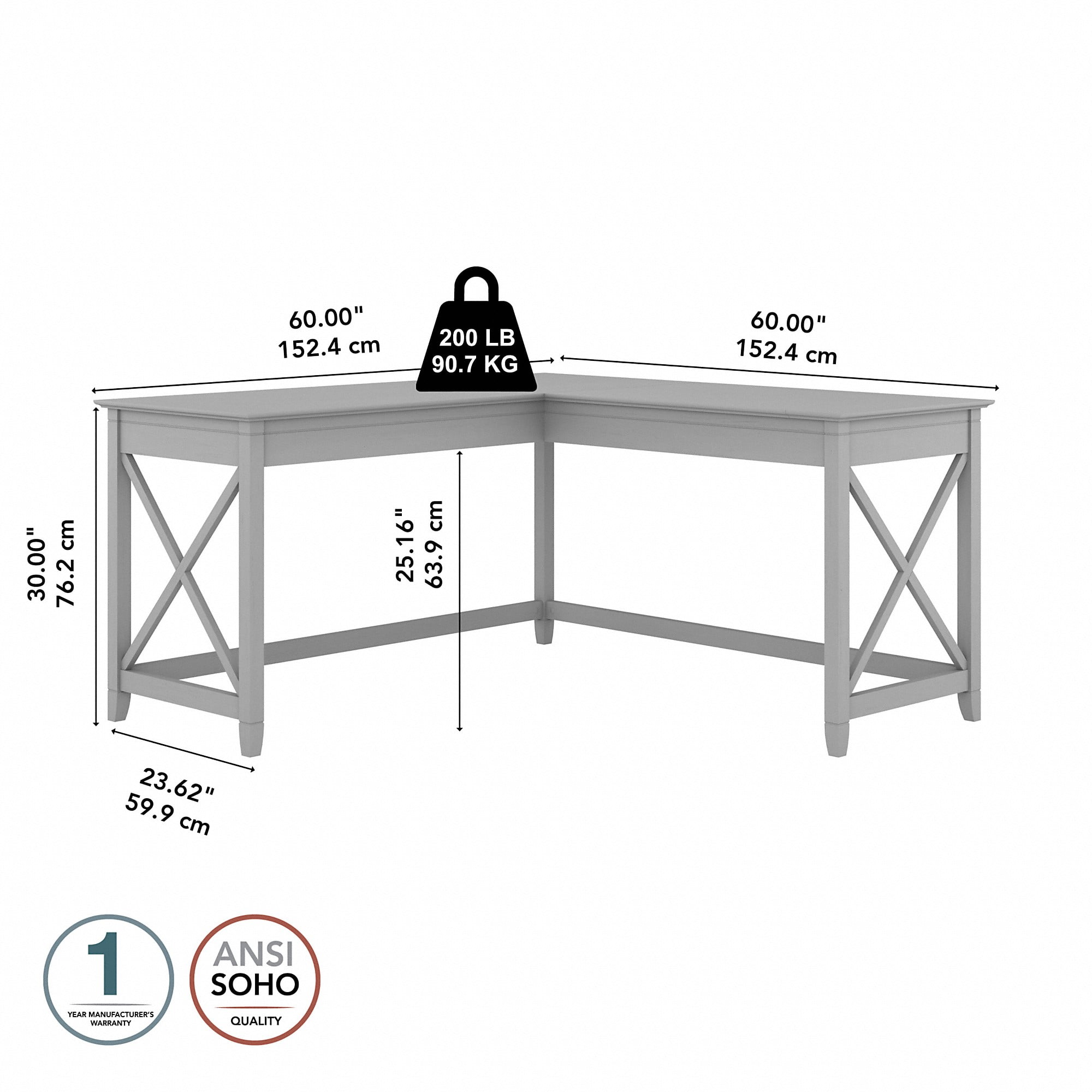 Bush Furniture Key West 60" L Shaped Desk, Cape Cod Gray