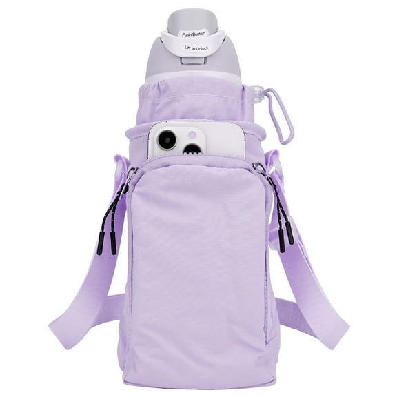 Linkidea Water Bottle Carrier with Strap Compatible with Owala FreeSip 24oz/32oz, IRON FLASK Wide Mouth 32oz, Waterbottle Sling Bag Holder, Shoulder Strap with Phone Pocket (Purple)