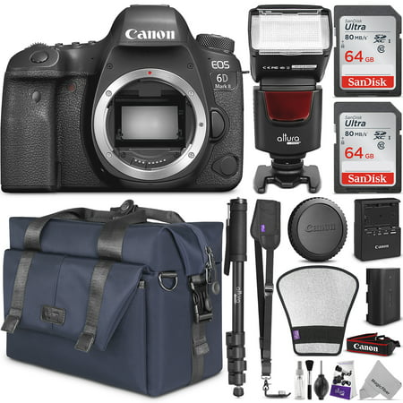Canon EOS 6D Mark II DSLR Camera Body - WiFi Enabled w/ Complete Photo & Travel Bundle - Includes: Altura Photo Bag, Flash, 2pcs SanDisk 64gb SD Card, Monopod and Neck (Best Canon Dslr For Travel)