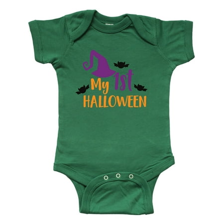 

Inktastic My First Halloween Witch Hat Bats - Purple Black Gift Baby Boy or Baby Girl Bodysuit