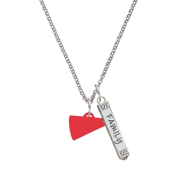 Delight Jewelry Acrylic 3/4" Red Megaphone Silvertone Family Bar Charm Necklace, 23"