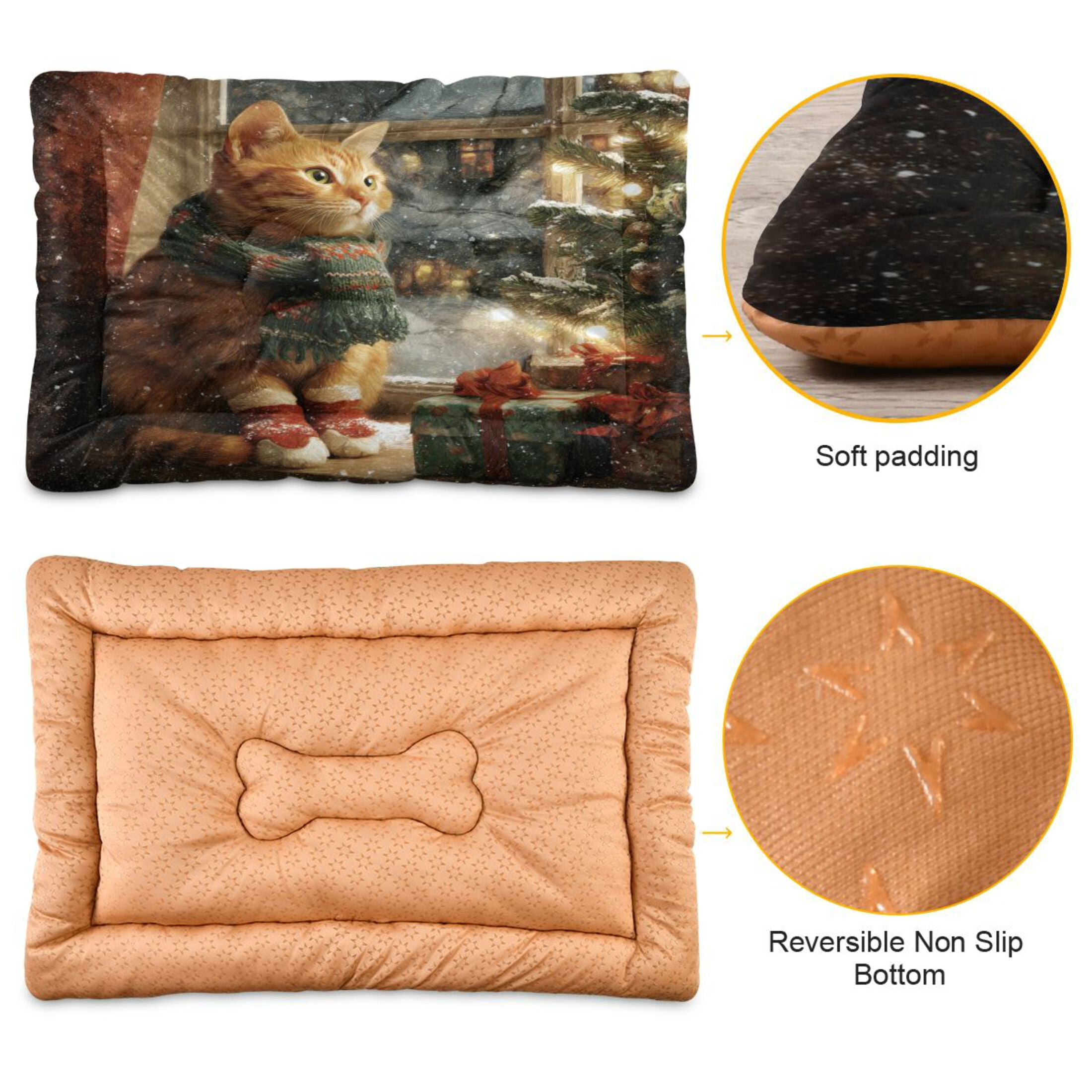 Qxltty Christmas Ginger Cat Ped Pad Wear-resistant and Hard to Bite Through Sleeping Pad for Small Medium Large Dogs Winter Pet Bed 36×24in