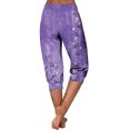 thumbnail image 5 of QQAMB Capris Pants for Women Elastic Waist Floral Print Straight Leg Cropped Pants Summer Casual Trousers Purple L, 5 of 5