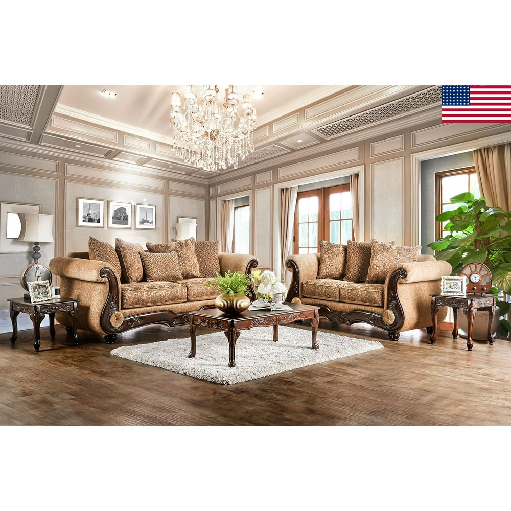 Traditional Living Room Furniture 2pc Sofa Set Gold/Bronze ...