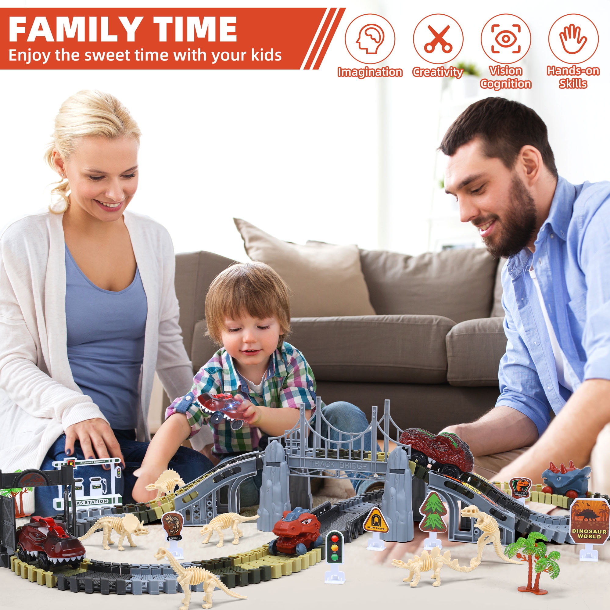 Dinosaur Race Track Toys for Kids , Flexible Train Tracks Set 187 Pcs with Dino Cars, Toy for Boys 3 6 Years Old, Christmas Birthday Gifts for Children