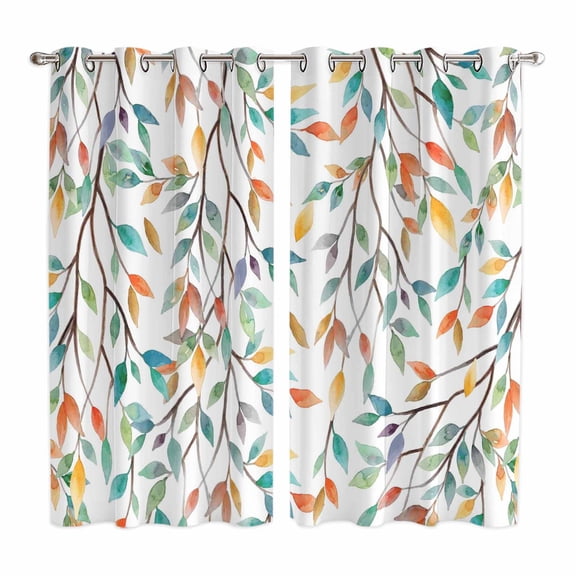 Curtains 63 Inch Length 2 Panels, Teal Orange Eucalyptus Grommets Window Treatment Curtain, Weeping Botanical Leaves Thermal Curtains Drapes for Living Room/Bathroom