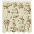 thumbnail image 3 of Cookie Shower Curtain, Chocolate Crumbs Lollipops Pieces of Cake Birthday Ice Cream Cone Sketch, Fabric Bathroom Set with Hooks, 69"W X 84"L Extra Long, Eggshell and Umber, by Ambesonne, 3 of 3