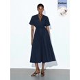 thumbnail image 6 of Blue V-Neck Wrap Maxi Dress With Tie Waist And Kimono Sleeves, 6 of 9