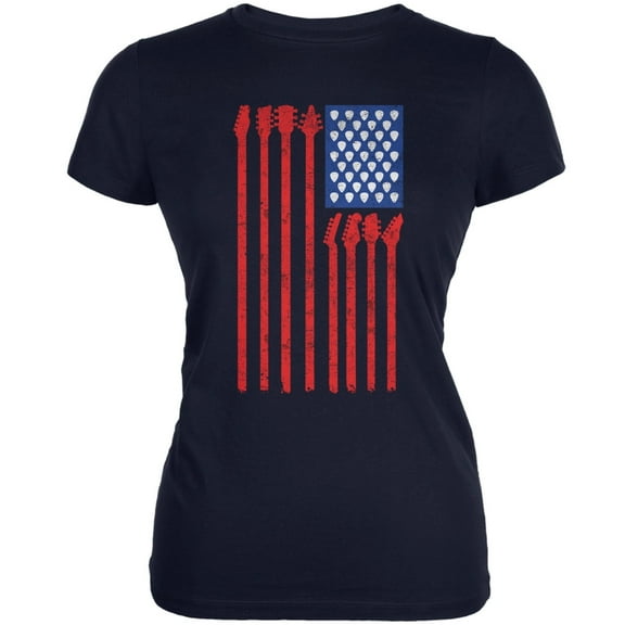 4th Of July Stars and Strings Guitar American Flag Navy Juniors Soft T-Shirt - 2X-Large